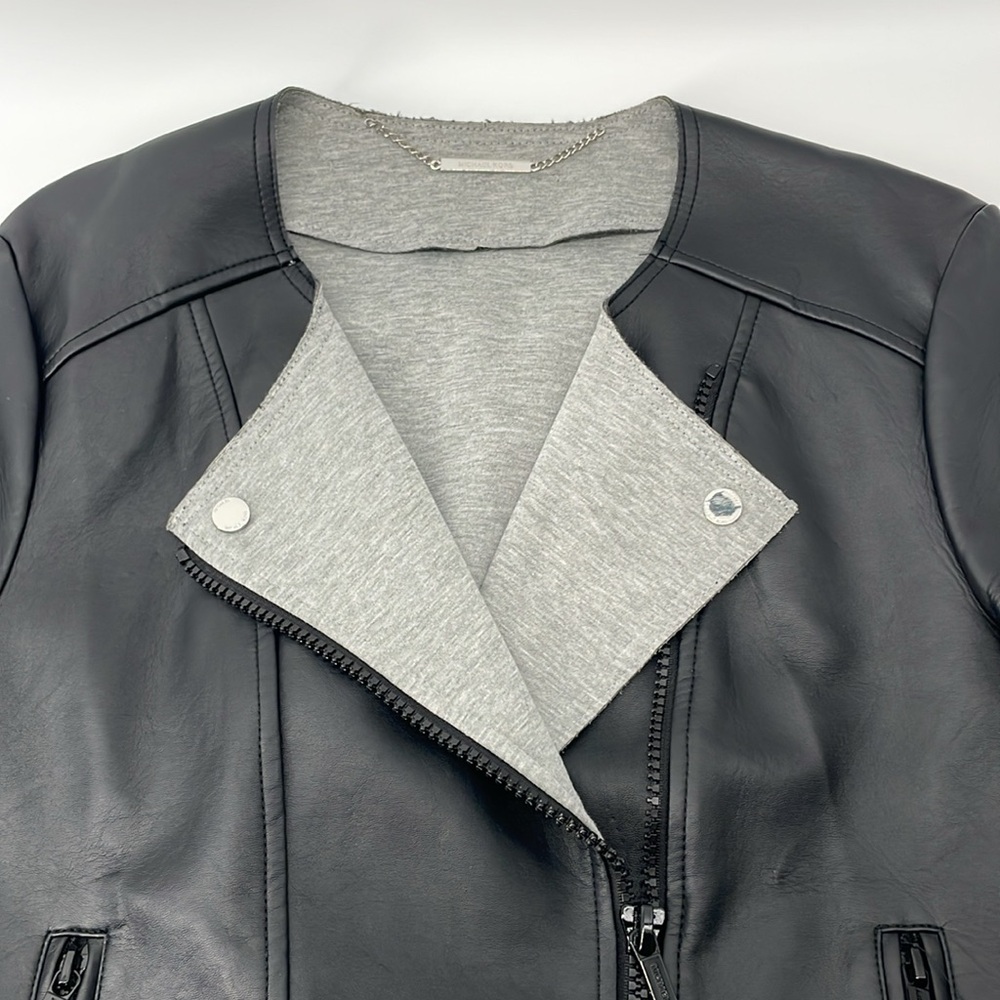Michael Kors Faux Leather Moto Jacket in Black Gray M A13 - Picture 4 of 5